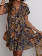 R&B | Paisley V-Ausschnitt Kleid Locker Kurzarm Sommerkleid