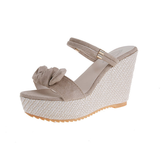 Damen Wedge-Sandalen mit dekorativem Riemchen und trendigem Blumenmotiv R&B