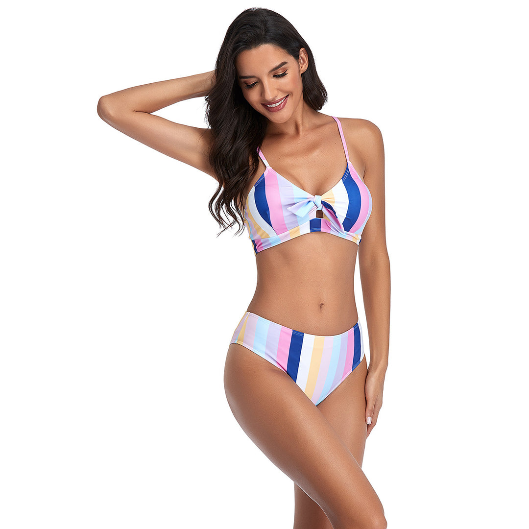 Damen Bikini-Set mit raffiniertem Knoten und modischem Streifenmuster R&B