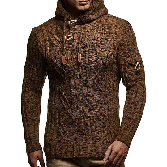 Herren Strickpullover mit Kapuze und hochwertiger Struktur R&B