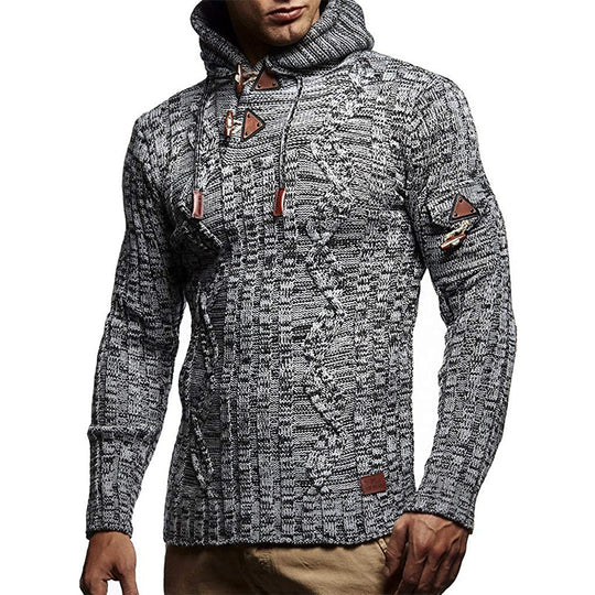 Herren Strickpullover mit Kapuze und hochwertiger Struktur R&B