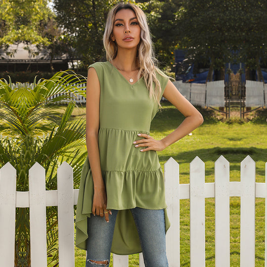 Damen asymmetrisches längeres Oberteil mit voluminösem Saum R&B