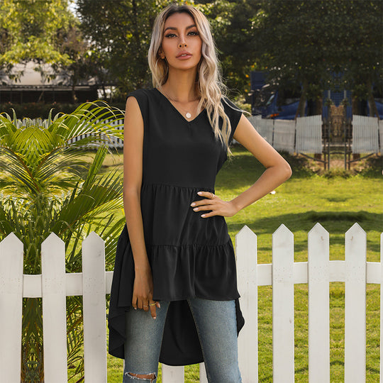 Damen asymmetrisches längeres Oberteil mit voluminösem Saum R&B