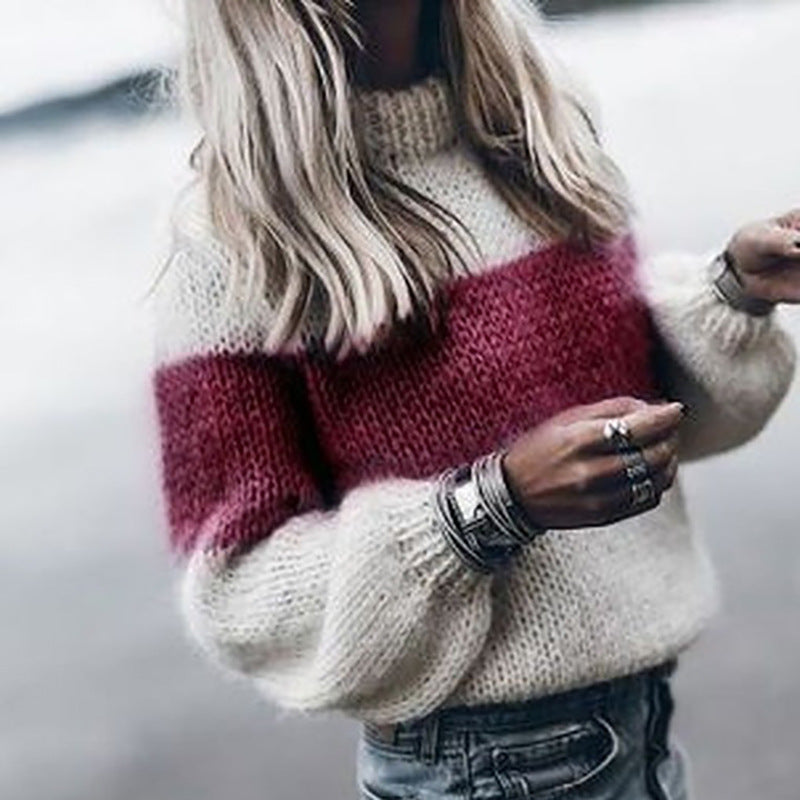 Damen modischer Strickpullover mit einzigartigen Farbdesigns und voluminösen Ärmeln R&B