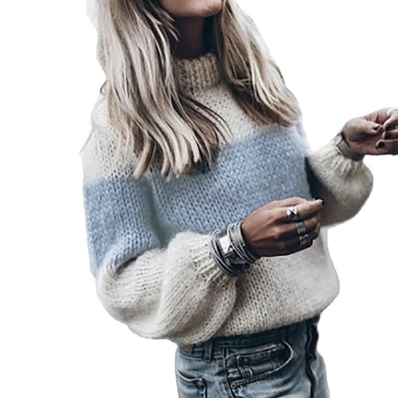 Damen modischer Strickpullover mit einzigartigen Farbdesigns und voluminösen Ärmeln R&B