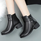 R&B | Damen Echtes Leder Metall Schnalle Samt Stiefel