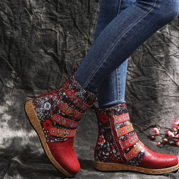 Damen modische Stiefeletten mit bunten Verzierungen und komfortabler Sohle R&B