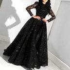 Damen Elegantes Abendkleid mit transparenten Ärmeln und glitzerndem Oberteil R&B