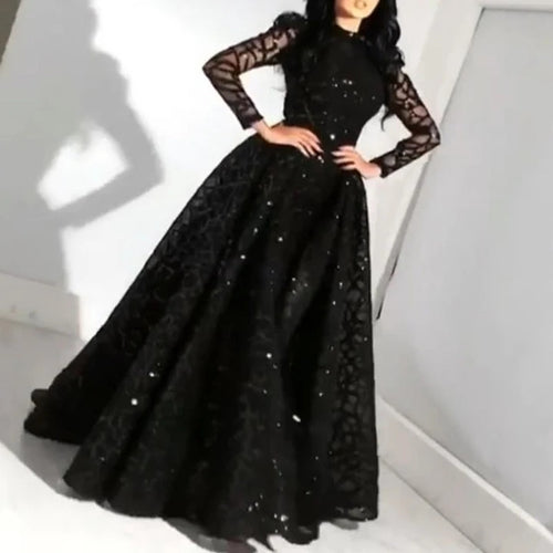 Damen Elegantes Abendkleid mit transparenten Ärmeln und glitzerndem Oberteil R&B