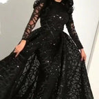 Damen Elegantes Abendkleid mit transparenten Ärmeln und glitzerndem Oberteil R&B