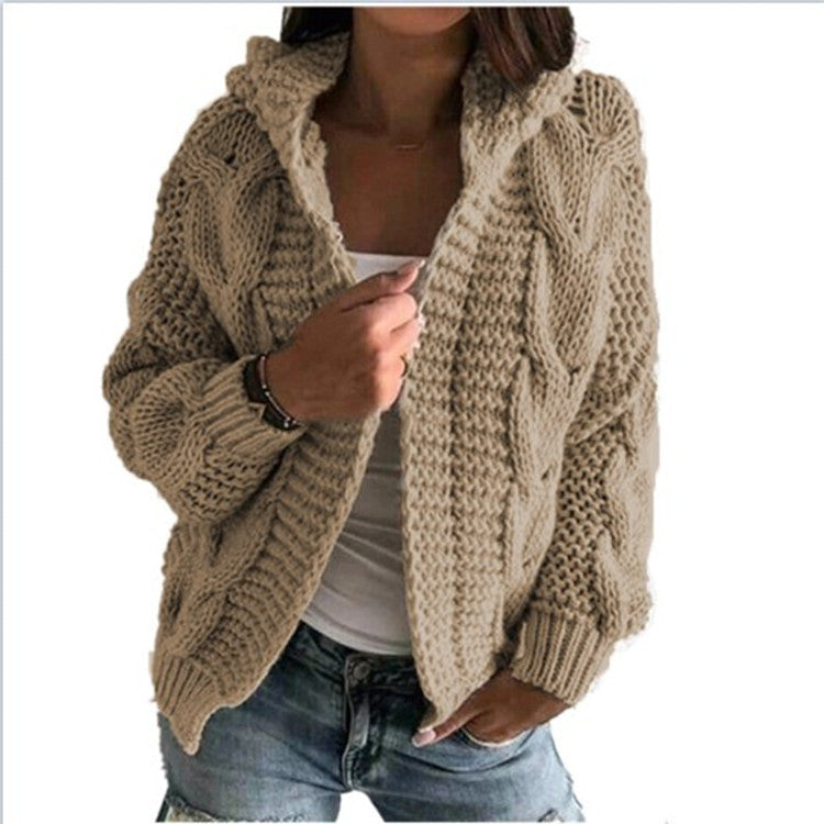 Damen Strickjacke mit Kapuze und trendigem Zopfmuster R&B