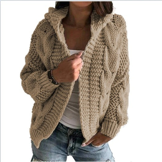 Damen Strickjacke mit Kapuze und trendigem Zopfmuster R&B