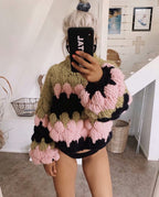 Damen Grobstrickpullover mit modischem Wellenmuster und voluminösen Ärmeln R&B