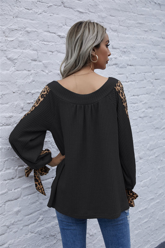 Damen Oberteil mit Leopardenmuster und voluminösen Ärmeln R&B