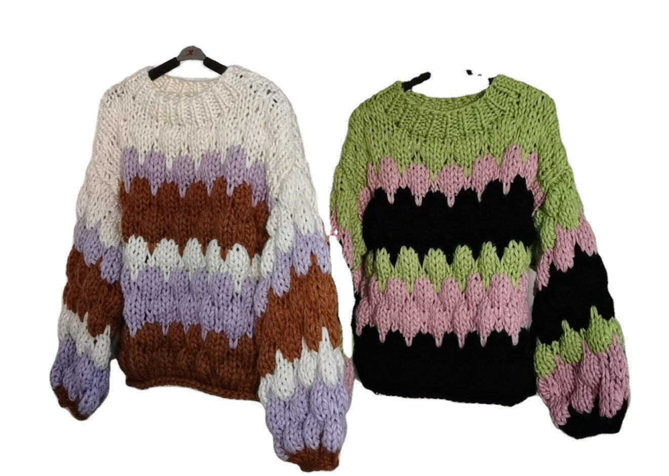 Damen modischer Grobstrickpullover mit farbenfrohem Wellenmuster und großzügigen Ärmeln R&B