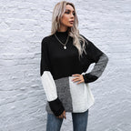 Damen Grobstrickpullover mit asymmetrischen Farbblockdesign und hohem Kragen