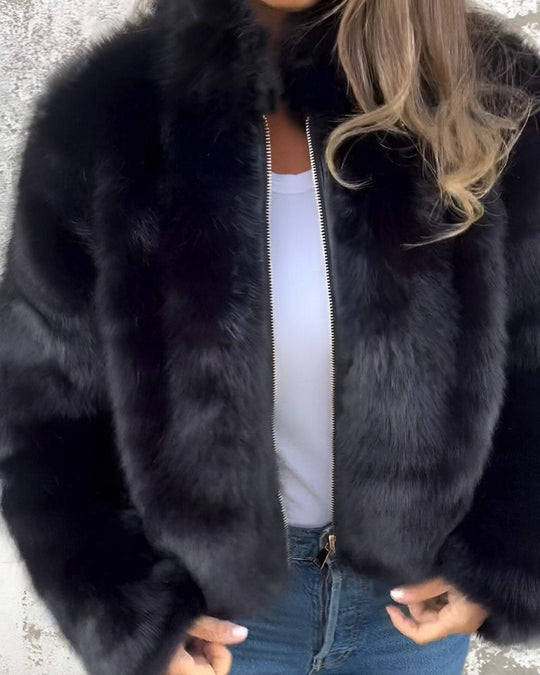 R&B | Hochkragen Reißverschluss Flauschige Jacke