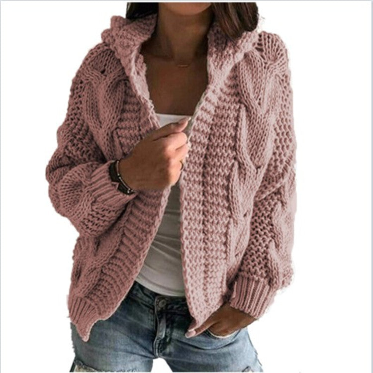 Damen Strickjacke mit Kapuze und trendigem Zopfmuster R&B