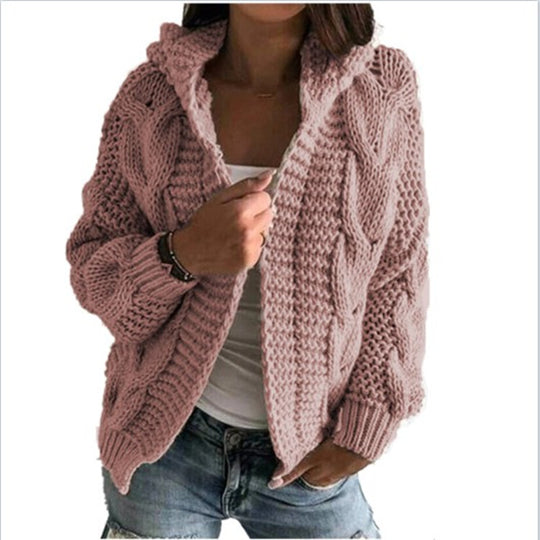 Damen Strickjacke mit Kapuze und trendigem Zopfmuster R&B