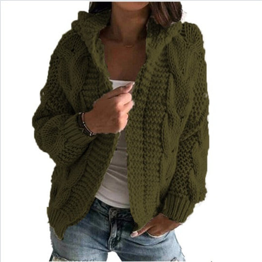 Damen Strickjacke mit Kapuze und trendigem Zopfmuster R&B