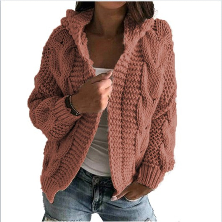 Damen Strickjacke mit Kapuze und trendigem Zopfmuster R&B
