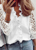 Damen elegante Bluse mit Rüschendetails und Spitzenärmeln EB