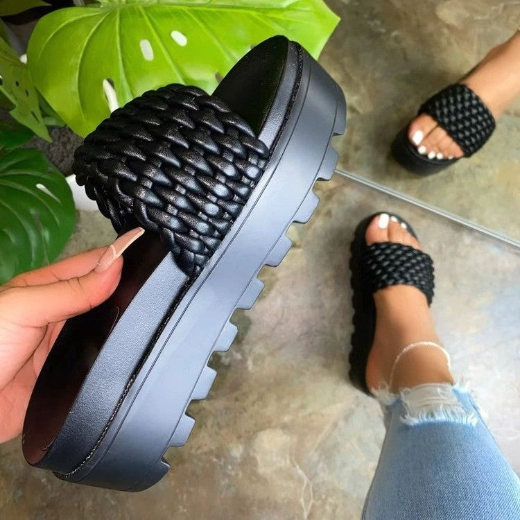 Damen trendige Badesandalen mit geflochtenem Obermaterial und rutschfester Sohle R&B