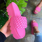 Damen trendige Badesandalen mit geflochtenem Obermaterial und rutschfester Sohle R&B