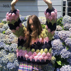 Damen Grobstrickpullover mit modischem Wellenmuster und voluminösen Ärmeln R&B