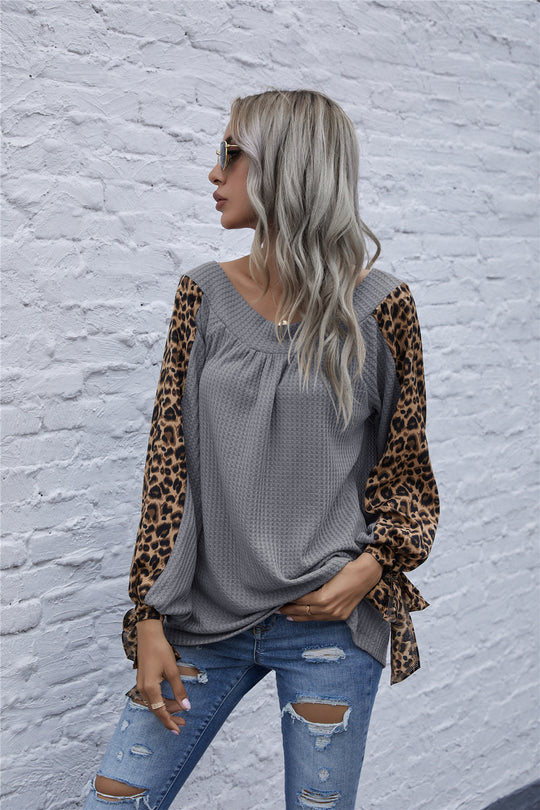 Damen Oberteil mit Leopardenmuster und voluminösen Ärmeln R&B
