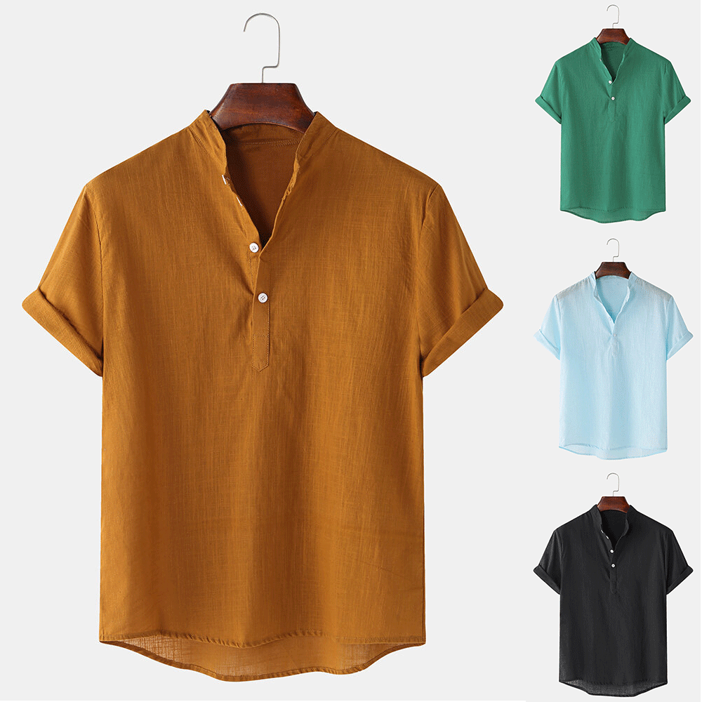 Herren Kurzarmhemd mit innovativem Henley-Ausschnitt und fließendem Material