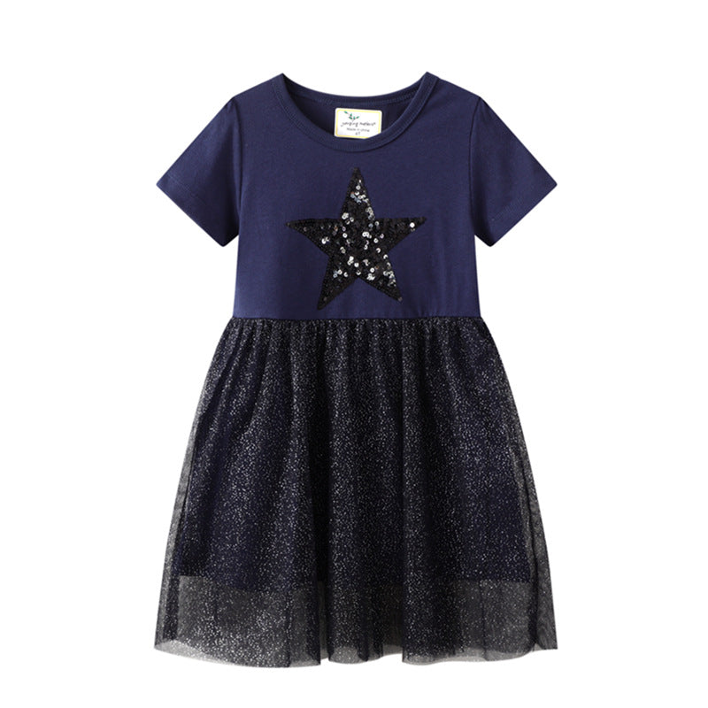 Mädchen Kleid mit glitzerndem Sternenmotiv und Tüllrock R&B