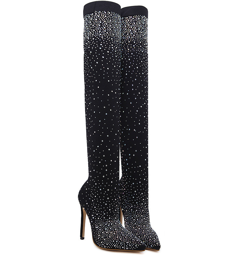 R&B | Strass Hohe Stiefel mit Absatz Bis Zum Oberschenkel