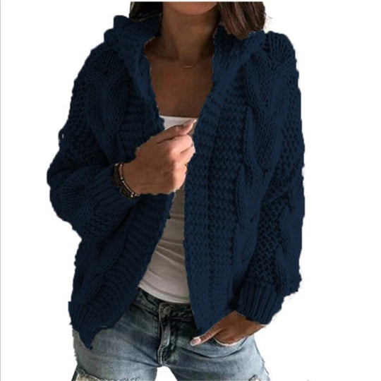Damen Strickjacke mit Kapuze und trendigem Zopfmuster R&B