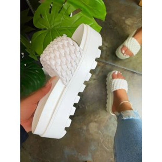 Damen trendige Badesandalen mit geflochtenem Obermaterial und rutschfester Sohle R&B