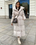 R&B | Lange Pufferjacke mit Gürtel