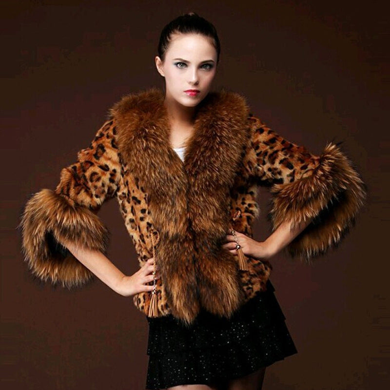 Damen Kunstpelzjacke mit Leopardenmuster und voluminösen Ärmeln R&B