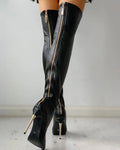 R&B | Overknee Stiefel mit Goldenem Absatz und Reißverschlussdetail