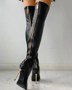 R&B | Overknee Stiefel mit Goldenem Absatz und Reißverschlussdetail