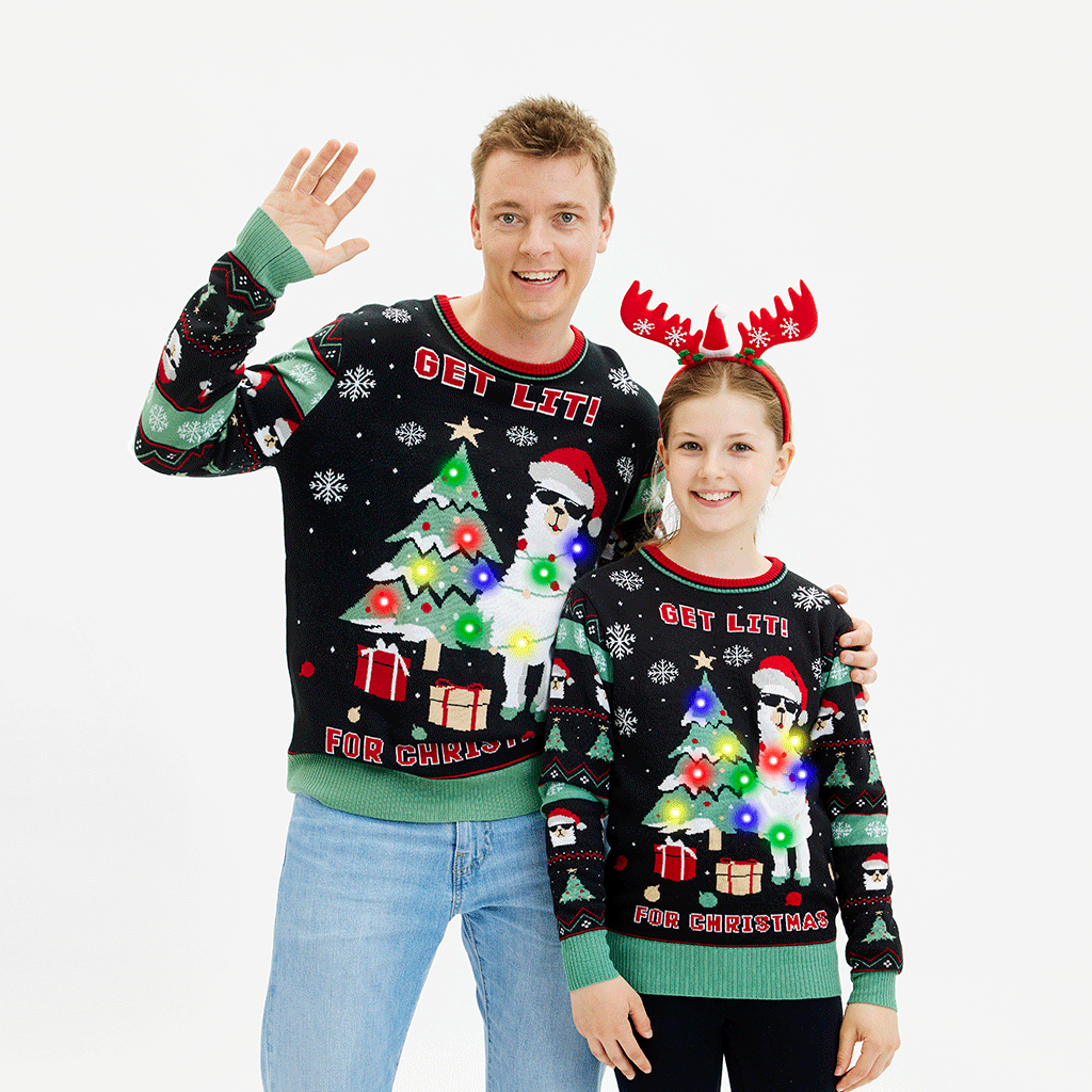 R&B | Get Lit Llama Weihnachten Weihnachts-Pullover Herren