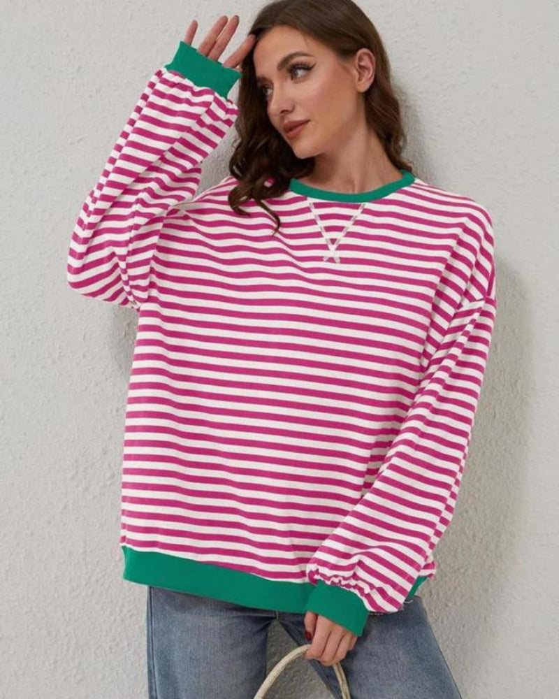 R&B | Übergrößen Streifen Langarm Sweatshirt