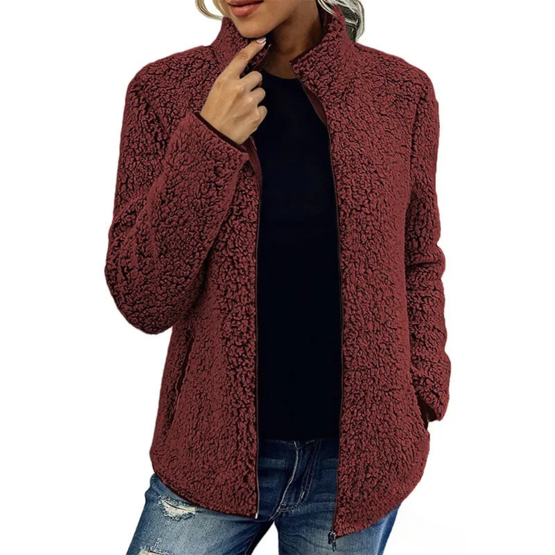 R&B | Weiche Damen Teddyjacke Mit Hohem Kragen Und Reißverschluss