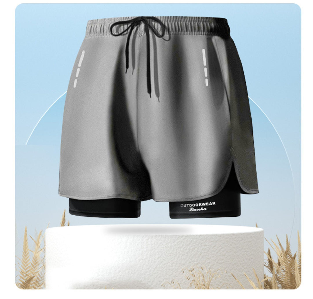 R&B | Doppellagige Herren Sport Fitness Anti-Peinlichkeit Strandhose