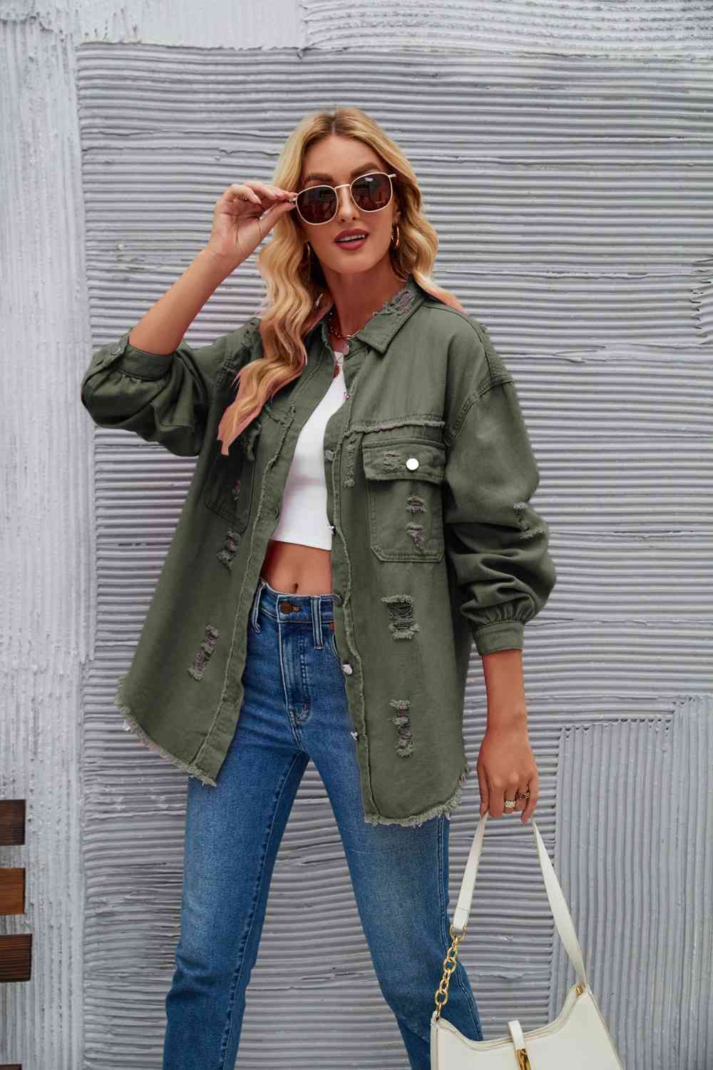 R&B | Zerrissene Rohsaum-Denimjacke
