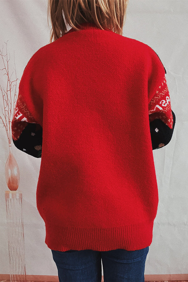R&B | Weihnachtsmuster Gestrickter Rundhalsausschnitt Langarmpullover