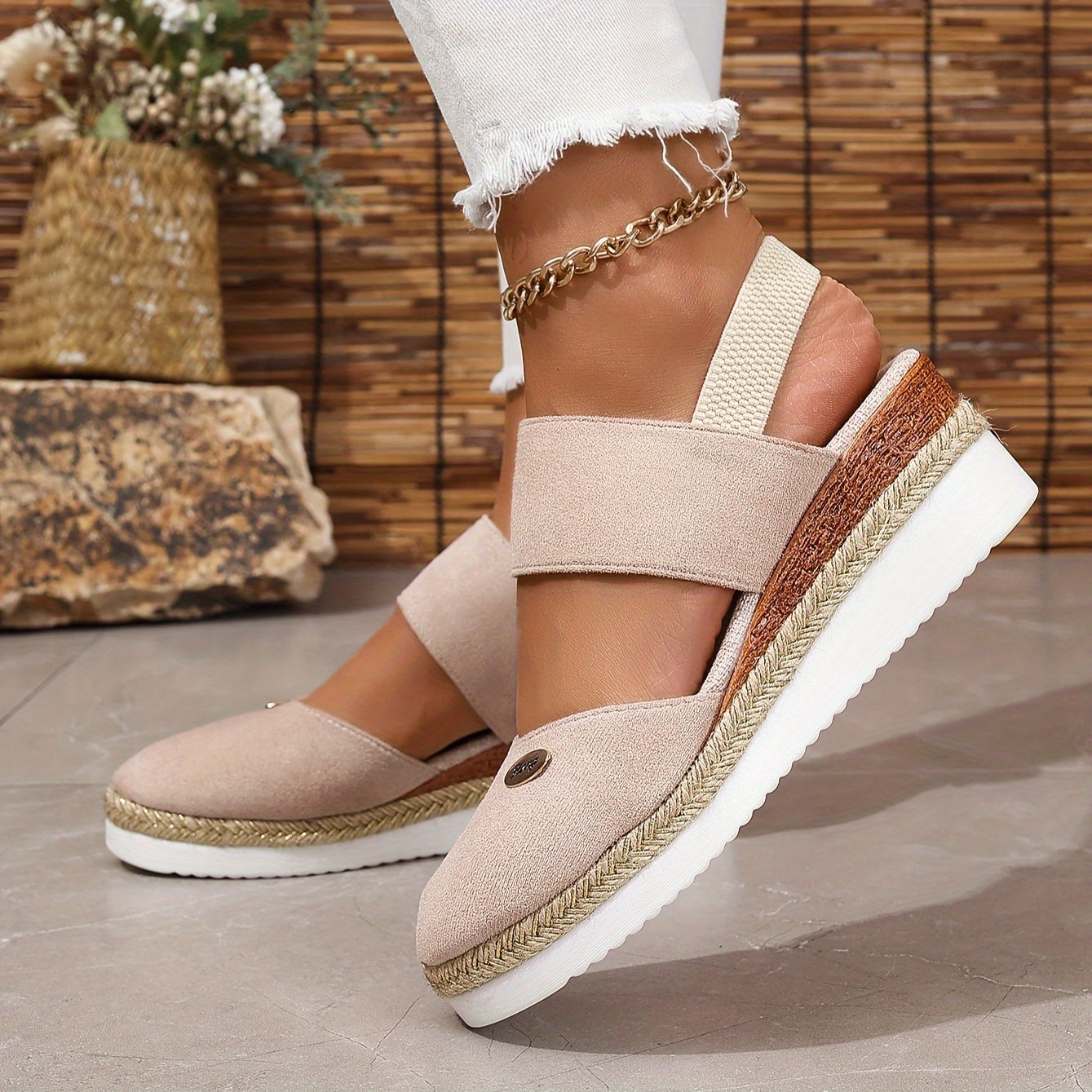 R&B | Damen Sandalen Auf Plattform: Rutschfest, Geschlossene Zehe, Elastischer Riemen