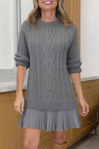 R&B | Strickkleid mit Plissiertem Chiffon Saum