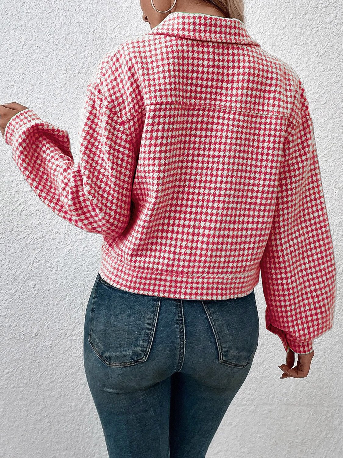 R&B | Kurze Jacke mit Hahnentritt-muster Knopfverschluss Schick und Klassischer Stil
