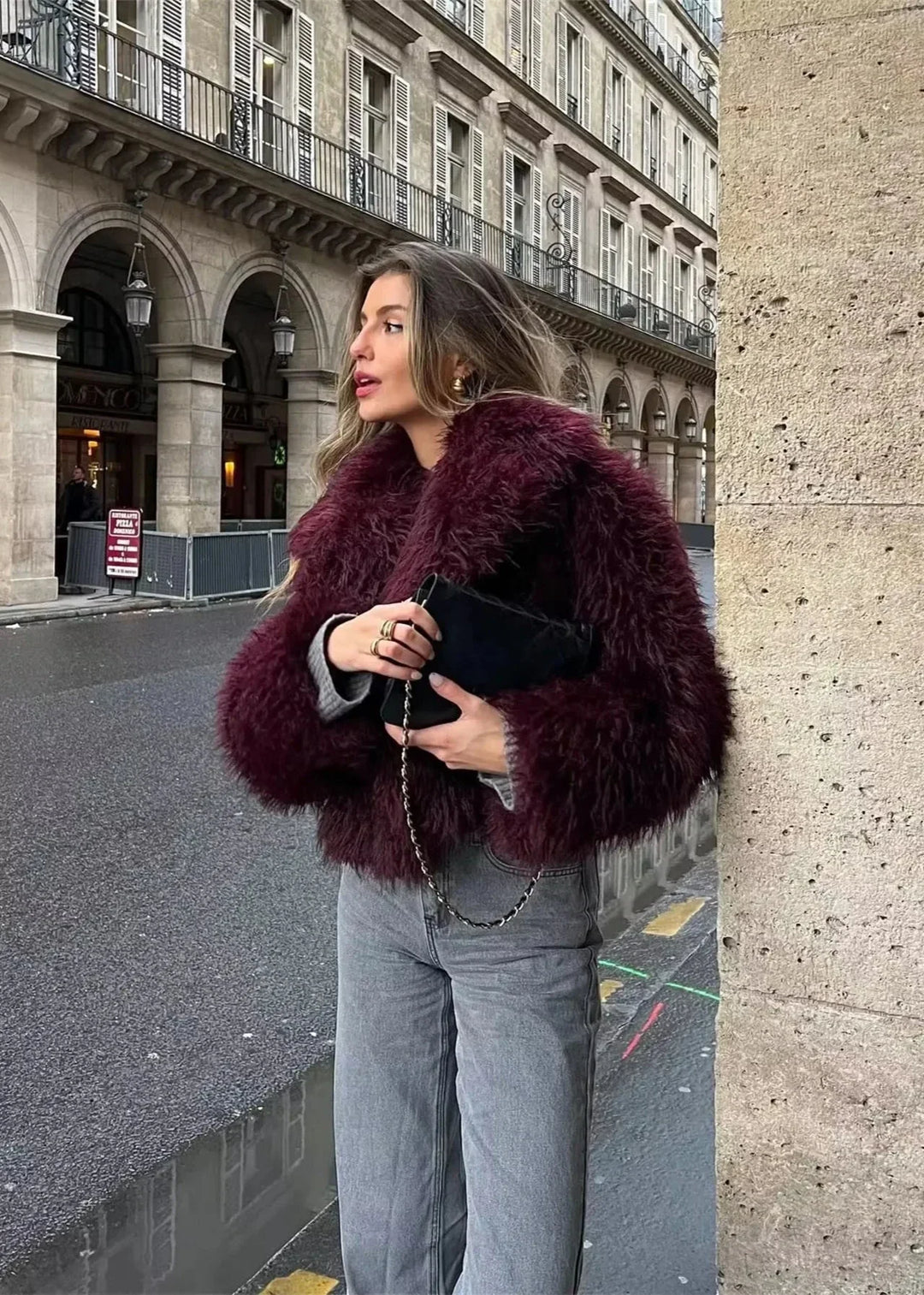 R&B | Kunstpelz Winterjacke in Burgunder