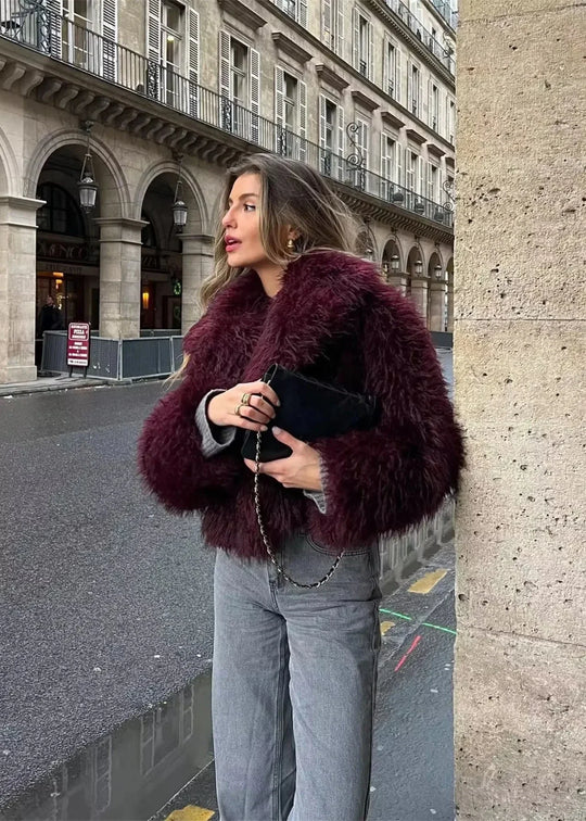 R&B | Kunstpelz Winterjacke in Burgunder